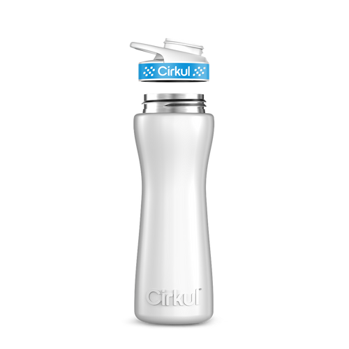 22oz. White Stainless Steel Bottle with Blue Comfort Grip Lid
